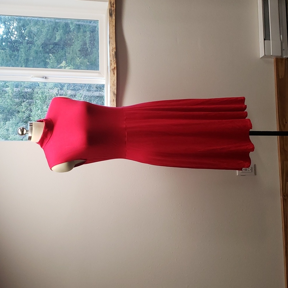 Fit and Flair Mock Turtleneck Red Dress